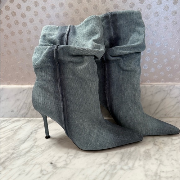 ZARA Blue Denim Slouchy Ankle Boots Stiletto Heel Pointed Toe Size 38 / 8 - Picture 6 of 9